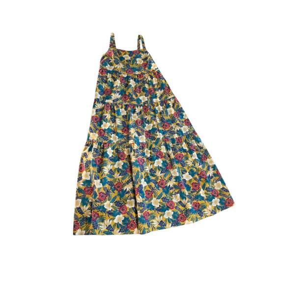 DlP Dress Womens Large Yellow Red Green White Floral Sleeveless Maxi Tiered - Picture 5 of 7